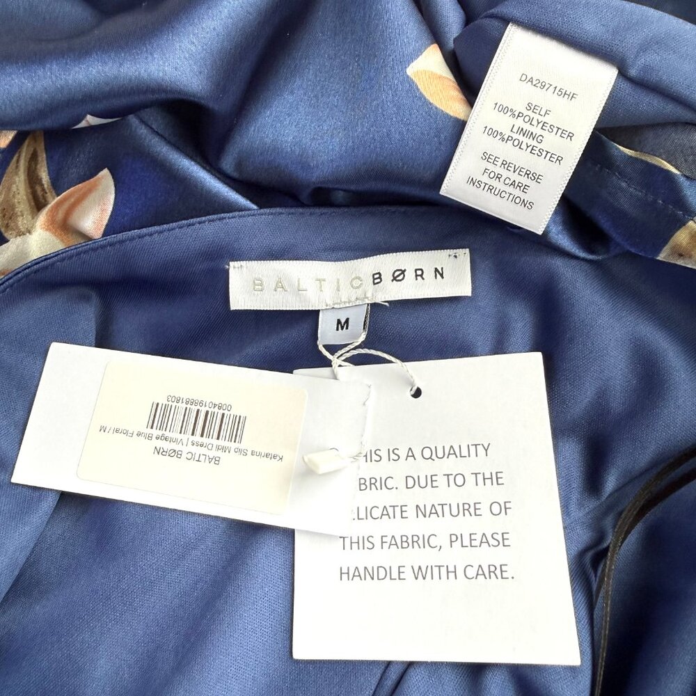Baltic Born Satin Dress Katarina Slip Midi Blue Floral (M) NWT - Picture 6 of 9